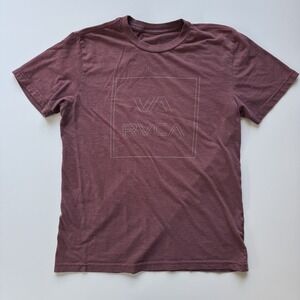 RVCA Short Sleeve Crew Neck Geometric Lines Logo‎ Tee Shirt Mens Small Burgundy
